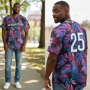 Margaritaville Men's Size M MiLB Fayetteville Woodpeckers #22 Hawaiian Shirt